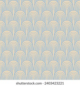 Modern abstract shapes monochrome seamless linear pattern with arches. Geometric textured. Scandinavian graphic print. Japanese, Chinese illustration for tile, wallpaper, carpet, rug. Retro design.