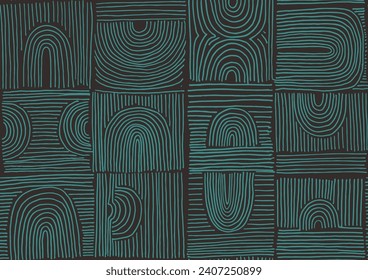 Modern abstract shapes monochrome seamless linear pattern with arches. Geometric textured. Scandinavian graphic print. Japanese, Chinese illustration for tile, wallpaper, carpet, rug. Retro design.