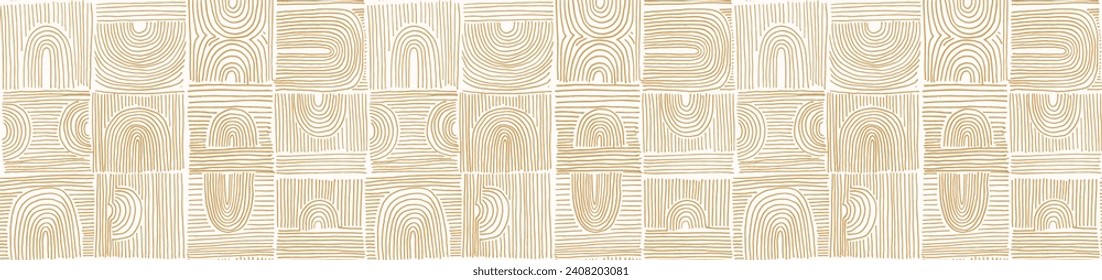 Modern abstract shapes monochrome seamless linear pattern with arches. Geometric textured pattern. Scandinavian graphic print. Neutral vector illustration for tile, wallpaper, carpet. Retro design.