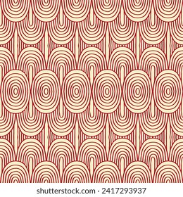 Modern abstract shapes monochrome seamless linear pattern with arches. Geometric textured. Scandinavian graphic print. Japanese, Chinese illustration for tile, wallpaper, carpet, rug. Retro design.