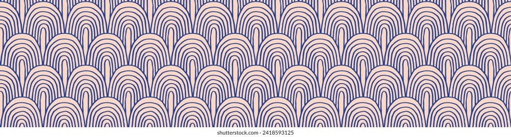 Modern abstract shapes monochrome seamless linear pattern with arches. Geometric textured. Scandinavian graphic print. Japanese, Chinese illustration for tile, wallpaper, carpet, rug. Retro design.