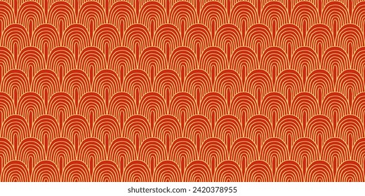 Modern abstract shapes monochrome seamless linear pattern with arches. Geometric textured. Scandinavian graphic print. Japanese, Chinese illustration for tile, wallpaper, carpet, rug. Retro design.
