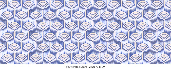 Modern abstract shapes monochrome seamless linear pattern with arches. Geometric textured. Scandinavian graphic print. Japanese, Chinese illustration for tile, wallpaper, carpet, rug. Retro design.