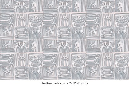 Modern abstract shapes monochrome seamless linear pattern with arches. Geometric textured pattern. Scandinavian graphic print. Neutral vector illustration for tile, wallpaper, carpet. Retro design.