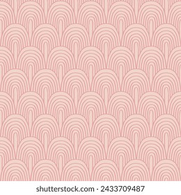Modern abstract shapes monochrome seamless linear pattern with arches. Geometric textured. Scandinavian graphic print. Japanese, Chinese illustration for tile, wallpaper, carpet, rug. Retro design.