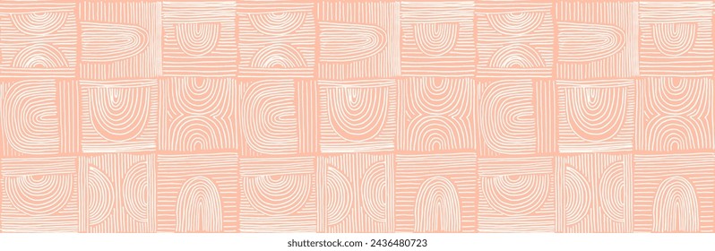 Modern abstract shapes monochrome seamless linear pattern with arches. Geometric textured pattern. Scandinavian graphic print. Neutral vector illustration for tile, wallpaper, carpet. Retro design.