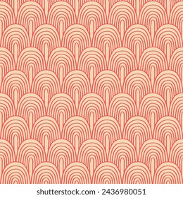 Modern abstract shapes monochrome seamless linear pattern with arches. Geometric textured. Scandinavian graphic print. Japanese, Chinese illustration for tile, wallpaper, carpet, rug. Retro design.