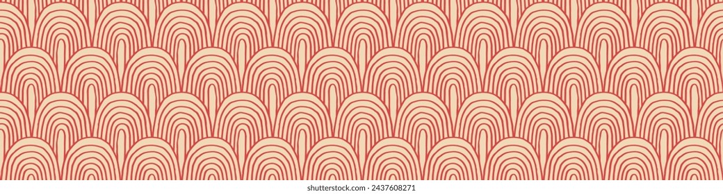 Modern abstract shapes monochrome seamless linear pattern with arches. Geometric textured. Scandinavian graphic print. Japanese, Chinese illustration for tile, wallpaper, carpet, rug. Retro design.