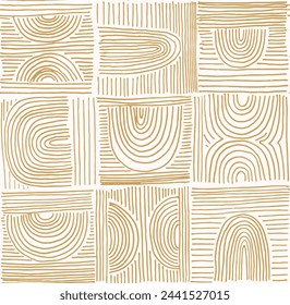 Modern abstract shapes monochrome seamless linear pattern with arches. Geometric textured pattern. Scandinavian graphic print. Neutral vector illustration for tile, wallpaper, carpet. Retro design.
