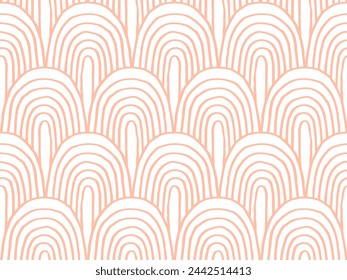 Modern abstract shapes monochrome seamless linear pattern with arches. Geometric textured. Scandinavian graphic print. Japanese, Chinese illustration for tile, wallpaper, carpet, rug. Retro design.