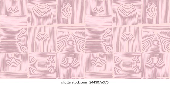 Modern abstract shapes monochrome seamless linear pattern with arches. Geometric textured pattern. Scandinavian graphic print. Neutral vector illustration for tile, wallpaper, carpet. Retro design.