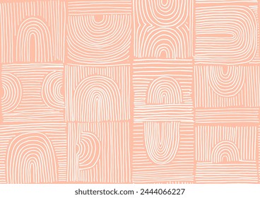 Modern abstract shapes monochrome seamless linear pattern with arches. Geometric textured pattern. Scandinavian graphic print. Neutral vector illustration for tile, wallpaper, carpet. Retro design.