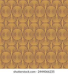 Modern abstract shapes monochrome seamless linear pattern with arches. Geometric textured. Scandinavian graphic print. Japanese, Chinese illustration for tile, wallpaper, carpet, rug. Retro design.