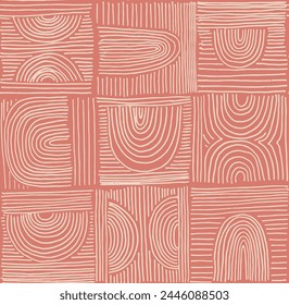 Modern abstract shapes monochrome seamless linear pattern with arches. Geometric textured pattern. Scandinavian graphic print. Neutral vector illustration for tile, wallpaper, carpet. Retro design.