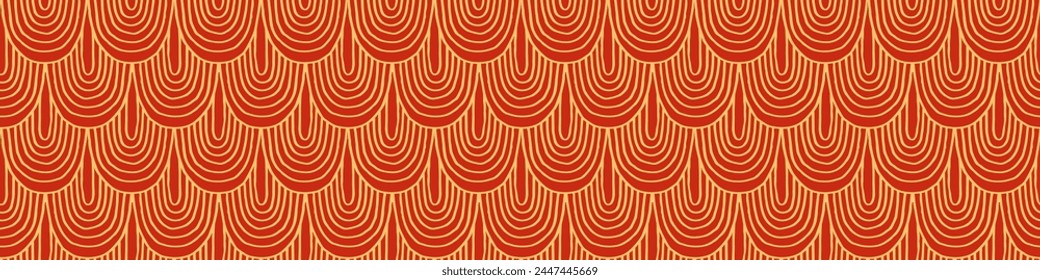 Modern abstract shapes monochrome seamless linear pattern with arches. Geometric textured. Scandinavian graphic print. Japanese, Chinese illustration for tile, wallpaper, carpet, rug. Retro design.
