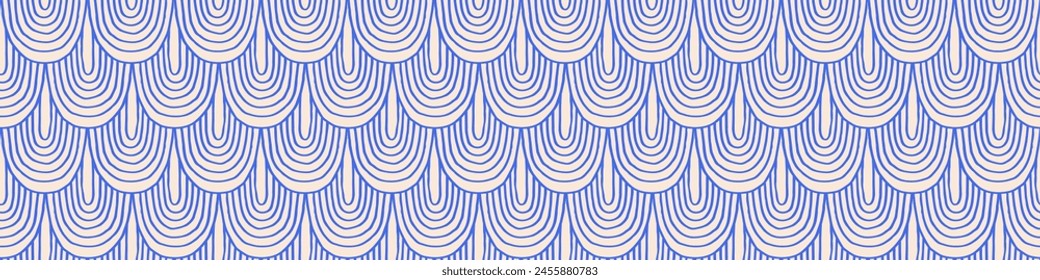 Modern abstract shapes monochrome seamless linear pattern with arches. Geometric textured. Scandinavian graphic print. Japanese, Chinese illustration for tile, wallpaper, carpet, rug. Retro design.