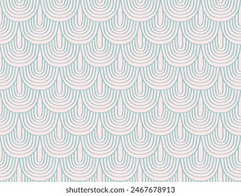 Moderne abstrakte Formen monochrome nahtlose lineare Muster mit Bögen. Geometrisch strukturiert. In: Scandinavian graphic print. Japanisch, Chinesische Illustration für Fliesen, Bildschirmhintergrund, Teppich, Teppich. Retro-Design.