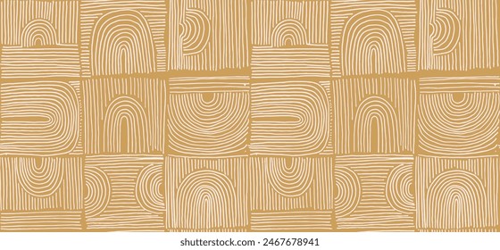 Modern abstract shapes monochrome seamless linear pattern with arches. Geometric textured pattern. Scandinavian graphic print. Neutral vector illustration for tile, wallpaper, carpet. Retro design.
