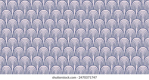 Modern abstract shapes monochrome seamless linear pattern with arches. Geometric textured. Scandinavian graphic print. Japanese, Chinese illustration for tile, wallpaper, carpet, rug. Retro design.
