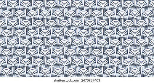 Modern abstract shapes monochrome seamless linear pattern with arches. Geometric textured. Scandinavian graphic print. Japanese, Chinese illustration for tile, wallpaper, carpet, rug. Retro design.