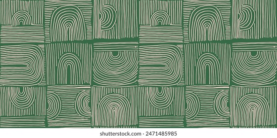 Modern abstract shapes monochrome seamless linear pattern with arches. Geometric textured pattern. Scandinavian graphic print. Neutral vector illustration for tile, wallpaper, carpet. Retro design.