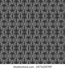Modern abstract shapes monochrome seamless linear pattern with arches. Geometric textured. Scandinavian graphic print. Japanese, Chinese illustration for tile, wallpaper, carpet, rug. Retro design.