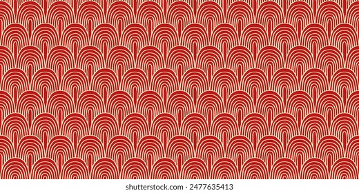 Modern abstract shapes monochrome seamless linear pattern with arches. Geometric textured. Scandinavian graphic print. Japanese, Chinese illustration for tile, wallpaper, carpet, rug. Retro design.