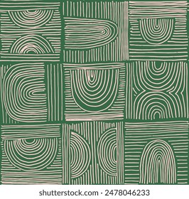 Modern abstract shapes monochrome seamless linear pattern with arches. Geometric textured pattern. Scandinavian graphic print. Neutral vector illustration for tile, wallpaper, carpet. Retro design.