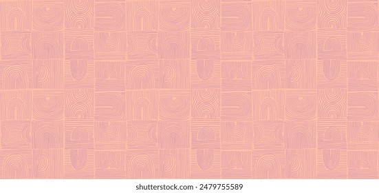 Modern abstract shapes monochrome seamless linear pattern with arches. Geometric textured pattern. Scandinavian graphic print. Neutral vector illustration for tile, wallpaper, carpet. Retro design.