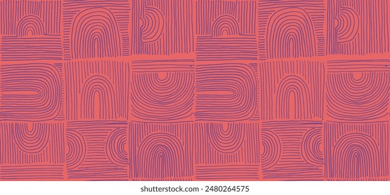 Modern abstract shapes monochrome seamless linear pattern with arches. Geometric textured pattern. Scandinavian graphic print. Neutral vector illustration for tile, wallpaper, carpet. Retro design.