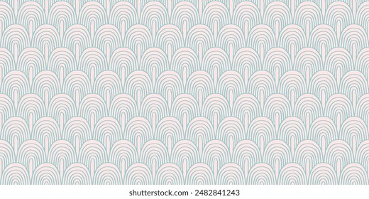 Modern abstract shapes monochrome seamless linear pattern with arches. Geometric textured. Scandinavian graphic print. Japanese, Chinese illustration for tile, wallpaper, carpet, rug. Retro design.
