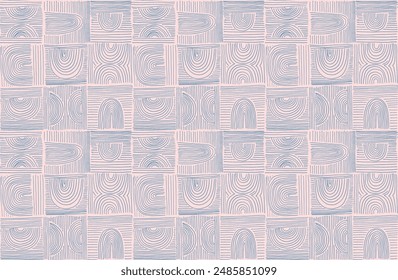 Modern abstract shapes monochrome seamless linear pattern with arches. Geometric textured pattern. Scandinavian graphic print. Neutral vector illustration for tile, wallpaper, carpet. Retro design.