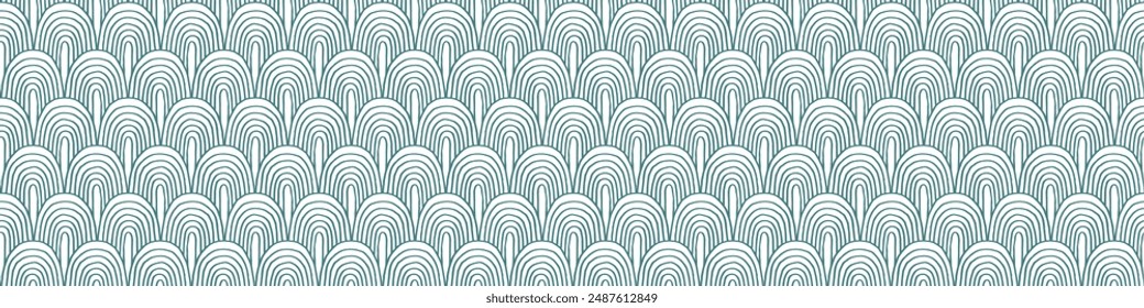 Modern abstract shapes monochrome seamless linear pattern with arches. Geometric textured. Scandinavian graphic print. Japanese, Chinese illustration for tile, wallpaper, carpet, rug. Retro design.