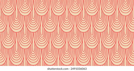 Modern abstract shapes monochrome seamless linear pattern with arches. Geometric textured. Scandinavian graphic print. Japanese, Chinese illustration for tile, wallpaper, carpet, rug. Retro design.