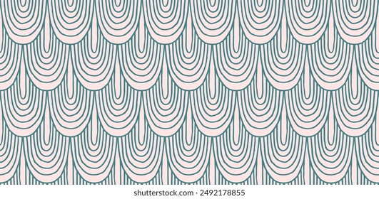 Modern abstract shapes monochrome seamless linear pattern with arches. Geometric textured. Scandinavian graphic print. Japanese, Chinese illustration for tile, wallpaper, carpet, rug. Retro design.