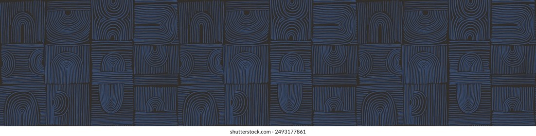 Modern abstract shapes monochrome seamless linear pattern with arches. Geometric textured pattern. Scandinavian graphic print. Neutral vector illustration for tile, wallpaper, carpet. Retro design.
