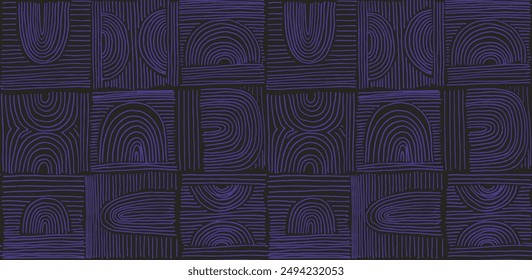 Modern abstract shapes monochrome seamless linear pattern with arches. Geometric textured pattern. Scandinavian graphic print. Neutral vector illustration for tile, wallpaper, carpet. Retro design.