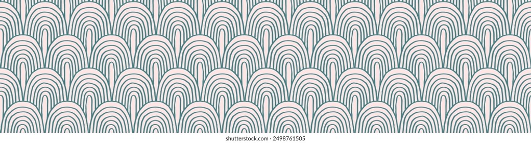 Modern abstract shapes monochrome seamless linear pattern with arches. Geometric textured. Scandinavian graphic print. Japanese, Chinese