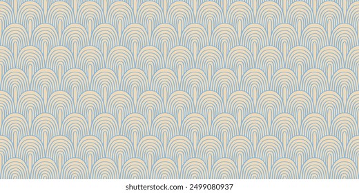 Modern abstract shapes monochrome seamless linear pattern with arches. Geometric textured. Scandinavian graphic print. Japanese, Chinese illustration for tile, wallpaper, carpet, rug. Retro design.