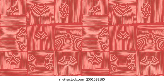 Modern abstract shapes monochrome seamless linear pattern with arches. Geometric textured pattern. Scandinavian graphic print. Neutral vector illustration for tile, wallpaper, carpet. Retro design.