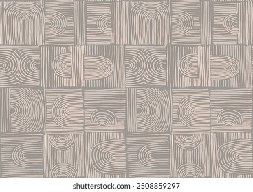 Modern abstract shapes monochrome seamless linear pattern with arches. Geometric textured pattern. Scandinavian graphic print. Neutral vector illustration for tile, wallpaper, carpet. Retro design.