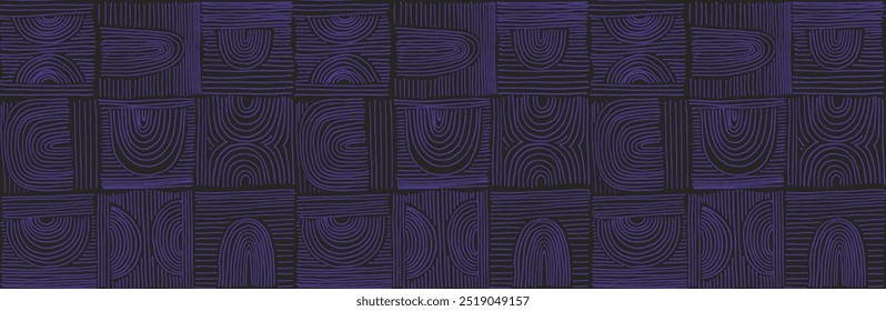 Modern abstract shapes monochrome seamless linear pattern with arches. Geometric textured pattern. Scandinavian graphic print. Neutral vector illustration for tile, wallpaper, carpet. Retro design.