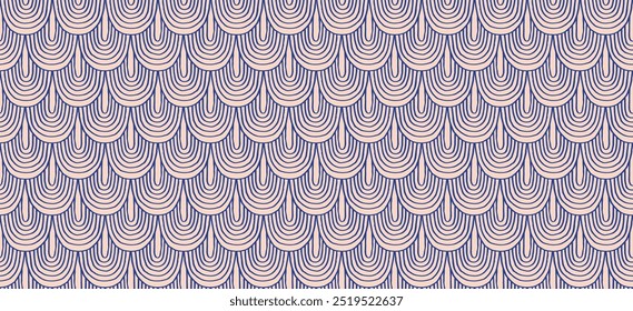 Modern abstract shapes monochrome seamless linear pattern with arches. Geometric textured. Scandinavian graphic print. Japanese, Chinese illustration for tile, wallpaper, carpet, rug. Retro design.