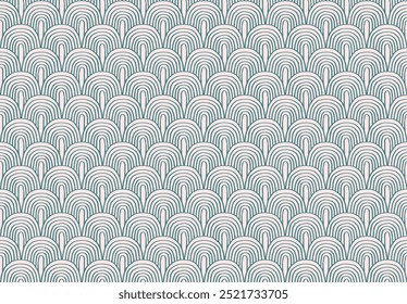 Modern abstract shapes monochrome seamless linear pattern with arches. Geometric textured. Scandinavian graphic print. Japanese, Chinese illustration for tile, wallpaper, carpet, rug. Retro design.