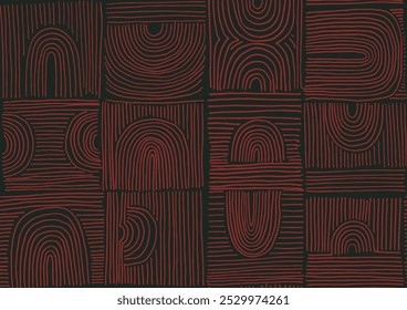 Modern abstract shapes monochrome seamless linear pattern with arches. Geometric textured pattern. Scandinavian graphic print. Neutral vector illustration for tile, wallpaper, carpet. Retro design.