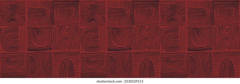 Modern abstract shapes monochrome seamless linear pattern with arches. Geometric textured pattern. Scandinavian graphic print. Neutral vector illustration for tile, wallpaper, carpet. Retro design.