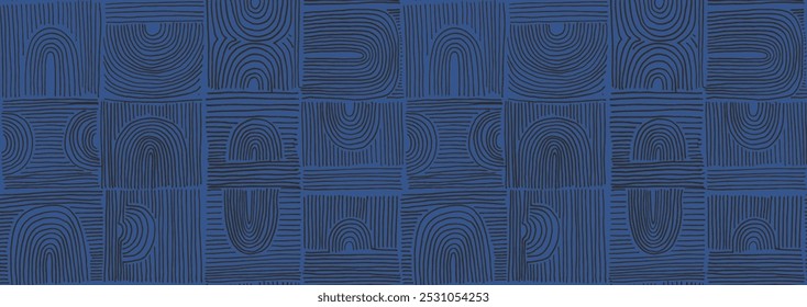 Formas abstractas modernas monocromo patrón lineal sin fisuras con arcos. Patrón geométrico texturizado. Estampado gráfico escandinavo. Ilustración vectorial neutra para azulejos, Fondo de pantalla, alfombras. Diseño retro.