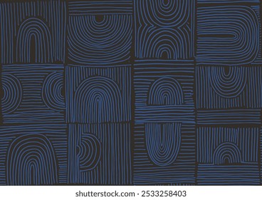 Modern abstract shapes monochrome seamless linear pattern with arches. Geometric textured pattern. Scandinavian graphic print. Neutral vector illustration for tile, wallpaper, carpet. Retro design.