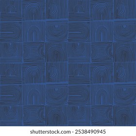 Modern abstract shapes monochrome seamless linear pattern with arches. Geometric textured pattern. Scandinavian graphic print. Neutral vector illustration for tile, wallpaper, carpet. Retro design.