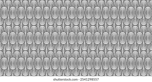 Modern abstract shapes monochrome seamless linear pattern with arches. Geometric textured. Scandinavian graphic print. Japanese, Chinese illustration for tile, wallpaper, carpet, rug. Retro design.